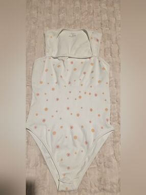 White Floral Print One-Piece Bodysuit